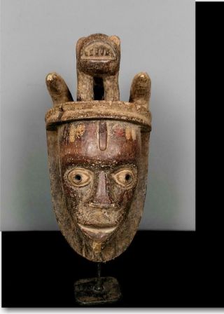 Old Tribal Igbo Spirit Mask With Carved Antelope - Nigeria