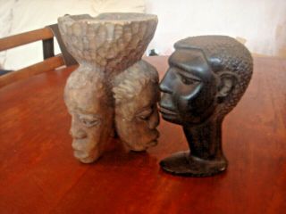 Two Old Hand Carved African Figure Heads An Attic Find In Old House