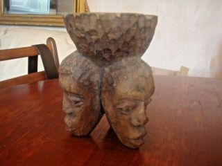 TWO OLD HAND CARVED AFRICAN FIGURE HEADS AN ATTIC FIND IN OLD HOUSE 2