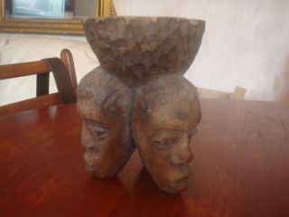 TWO OLD HAND CARVED AFRICAN FIGURE HEADS AN ATTIC FIND IN OLD HOUSE 3