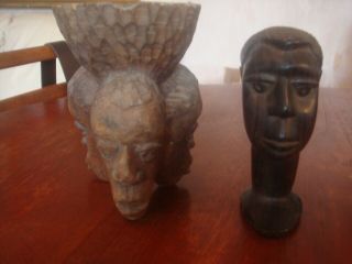 TWO OLD HAND CARVED AFRICAN FIGURE HEADS AN ATTIC FIND IN OLD HOUSE 4