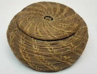 Antique Native American 19th Century Maine Pine Needles Grass Handmade Basket