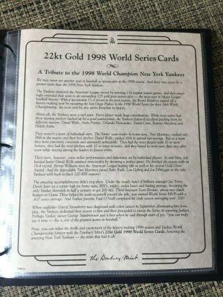 32 York Yankees 1998 WORLD CHAMPIONS 22kt Gold BASEBALL CARDS 4