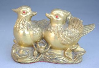 Old Chinese Fengshui Copper Hand - Carved Lovers Two Mandarin Duck Bird Statue E01