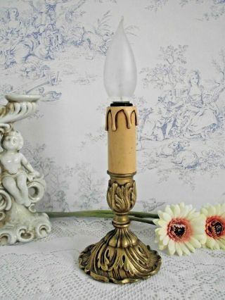 Delightful French Antique Acanthus Leaf Cast Brass Candle Stick Lamp 1142