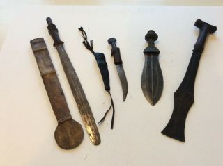 Eclectic Group Of 4 Old Antique African Sword Dagger Kuba Yaka Mossi Bamenda