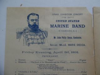 1891 John Philip Sousa United States Marine Band Program FIRST TOUR Boston RARE 3