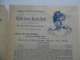 1891 John Philip Sousa United States Marine Band Program FIRST TOUR Boston RARE 4