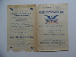 1891 John Philip Sousa United States Marine Band Program FIRST TOUR Boston RARE 5