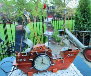 Vintage Maritime United Clock Co Lighted Ship Mantle Clock Electric Fine