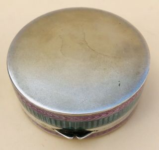 LOVELY LARGE CIRCULAR GERMAN SOLID SILVER GUILLOCHE ENAMEL BOX,  C1900 10
