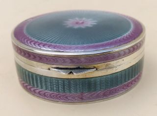 LOVELY LARGE CIRCULAR GERMAN SOLID SILVER GUILLOCHE ENAMEL BOX,  C1900 2