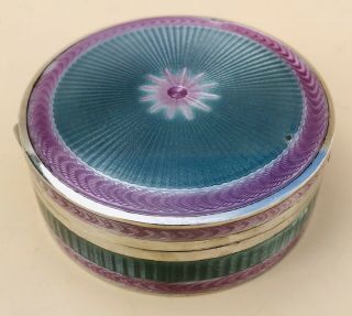 LOVELY LARGE CIRCULAR GERMAN SOLID SILVER GUILLOCHE ENAMEL BOX,  C1900 4