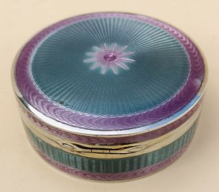 LOVELY LARGE CIRCULAR GERMAN SOLID SILVER GUILLOCHE ENAMEL BOX,  C1900 5