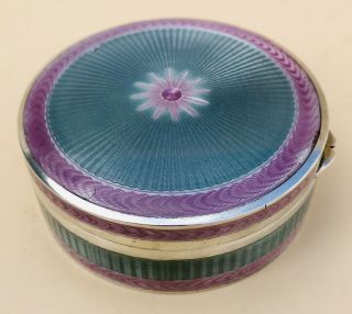 LOVELY LARGE CIRCULAR GERMAN SOLID SILVER GUILLOCHE ENAMEL BOX,  C1900 6