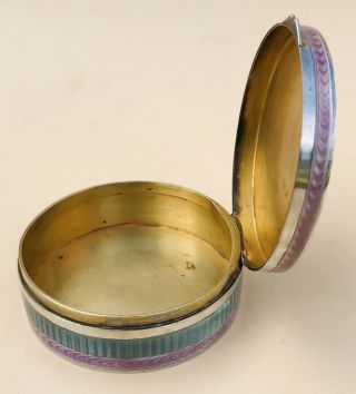 LOVELY LARGE CIRCULAR GERMAN SOLID SILVER GUILLOCHE ENAMEL BOX,  C1900 9