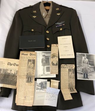 Ww2 B - 17 Named Officers Uniform Kia Newspaper Clippings,  Photos,  Log - Book