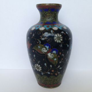 Vintage Antique Asian Japanese Cloisonne Enamel Mini Vase Butterflies & Flowers