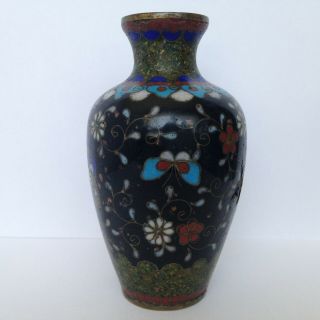 Vintage Antique Asian Japanese Cloisonne Enamel Mini Vase Butterflies & Flowers 2