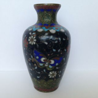 Vintage Antique Asian Japanese Cloisonne Enamel Mini Vase Butterflies & Flowers 3