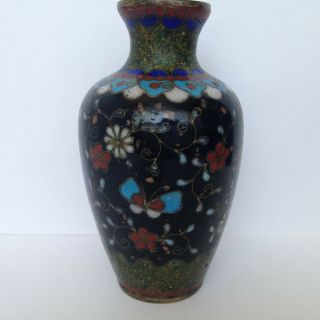 Vintage Antique Asian Japanese Cloisonne Enamel Mini Vase Butterflies & Flowers 4