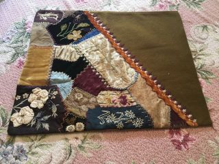 Antique Victorian Crazy Quilt Fragment Embroidery Floral Ribbon Work H