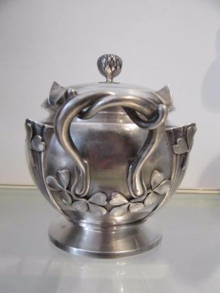 Gorgeous & Rare 1900 French Sterling Silver Sugar Bowl Art Nouveau Clovers