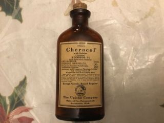 Antique Pharmacy Bottle " Cheracol " W Codeine Upjohn Co.  4 Oz.  - Exempt Narcotic