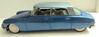 Vintage Bandai Citroen Ds19 Blue Sedan Tin Litho Friction Toy Car Japan 1950s