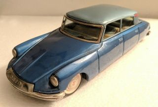 Vintage Bandai CITROEN DS19 Blue Sedan Tin Litho Friction Toy Car Japan 1950s 2