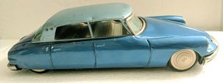 Vintage Bandai CITROEN DS19 Blue Sedan Tin Litho Friction Toy Car Japan 1950s 4
