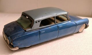 Vintage Bandai CITROEN DS19 Blue Sedan Tin Litho Friction Toy Car Japan 1950s 5