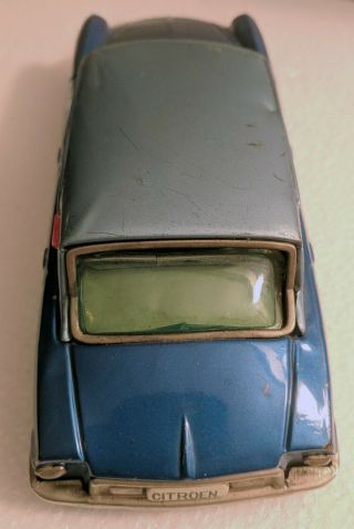 Vintage Bandai CITROEN DS19 Blue Sedan Tin Litho Friction Toy Car Japan 1950s 6