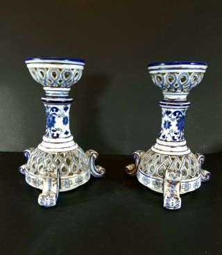 Vintage Japanese Porcelain Large Candle Holders Cobalt And White Holds 2 Sizes