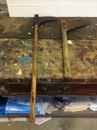 2 Antique Wooden Handle Scythe Sickle Corn Knife Tool Rustic Farm Barn Tool