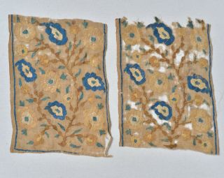 17th / 18th Century Ottoman Textile Embroidery Silk Linen Fragments