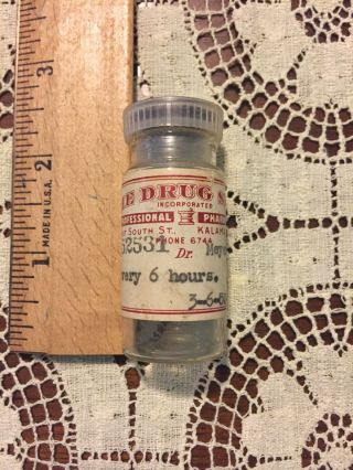 Vintage 1950 Prescription Bottle With Label - The Drug Shop Kalamazoo,  Mi