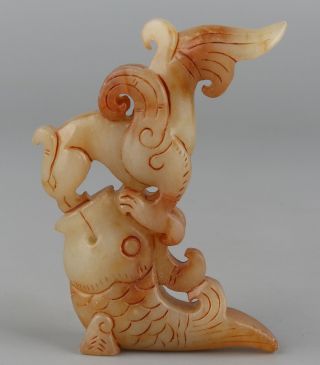 Chinese Exquisite Hand - Carved Bird Fish Carving Hetian Jade Statue