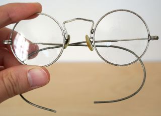 Vintage Antique Silver Metal Circle Lens Steampunk Granny Bifocal Eye Glasses