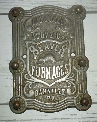 Vintage Nickel Cast Iron Beaver Furnace Stove Plaque Danville Pa 19th Century