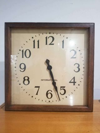 Vintage Ibm Slave Clock In Oak Case,  16 " Square