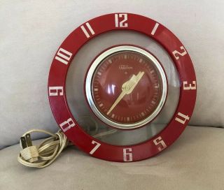 Vintage Red Telechron Wall Clock Electric Clock Neat