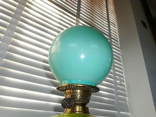 Antique Turquoise Globe Glass Oil Lamp Shade Just Under 4 " Outer Fitment
