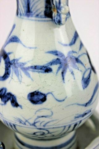 19th Century Chinese Porcelain Blue White Tripod Censer Stem Vase 3