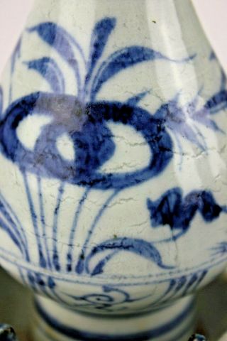 19th Century Chinese Porcelain Blue White Tripod Censer Stem Vase 4