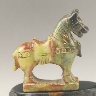 Chinese Old Natural Jade Hand - Carved Horse Statue
