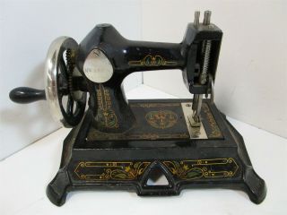 Vintage Made In Germany Cast Iron Toy Sewing Machine With Hand Crank Operates