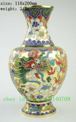 Chinese Palace Cloisonne Enamel Dragon Phoenix Pot Bottle Vase D01