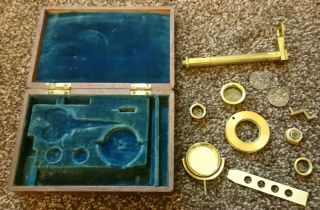 Antique Brass Scientific Instrument Portable Field Microscope ?? In Wooden Box