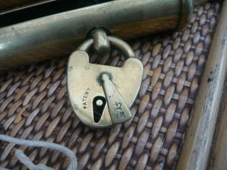 VERY RARE VICTORIAN BRASS PADLOCK LOCK WITH KEY COIN SCROLL TUBE ? MYSTERY ITEM 3